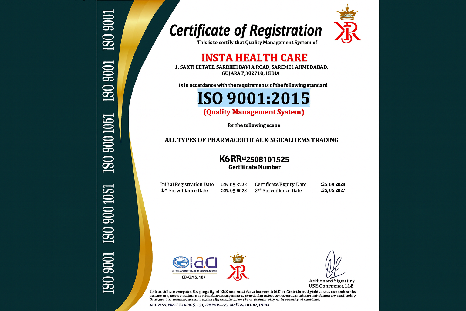ISO 9001 Certification for Insta Health Care